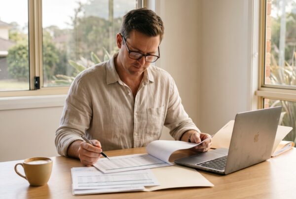 Family Court Fees Rise 1 July 2026 - Person reviewing court filing fee documents and a fee schedule at a desk